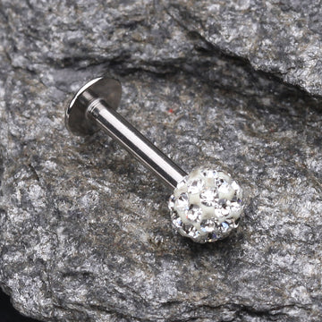 Detail View 1 of Multi-Gem Sparkle Ball Steel Labret-Clear Gem